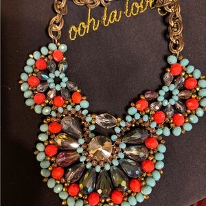 Red and Blue Statement Necklace with Vintage Bib Design